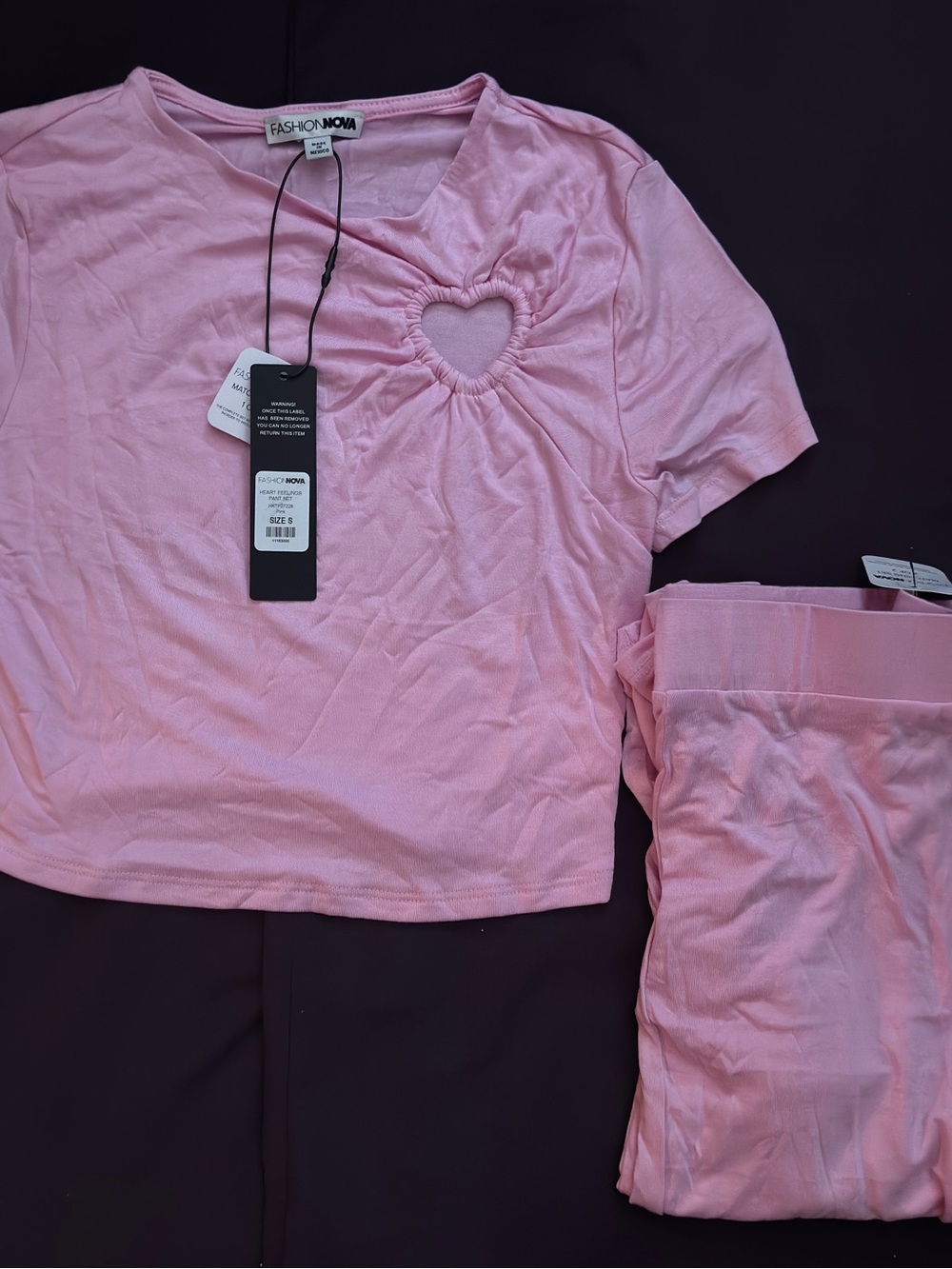 Fashion Nova Pink Heart Cutout Loungewear Top & Bottom Set